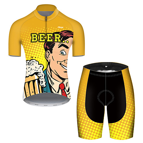 

21Grams Men's Short Sleeve Cycling Jersey with Shorts Black / Yellow Oktoberfest Beer Bike Breathable Sports Patterned Mountain Bike MTB Road Bike Cycling Clothing Apparel / Stretchy