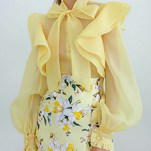 

Women's Solid Colored Blouse Daily White / Black / Yellow
