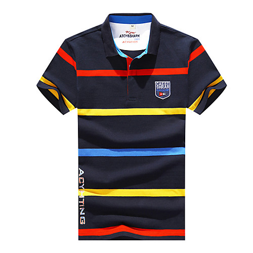 

Men's Striped Color Block Polo Business Basic Daily Work White / Navy Blue