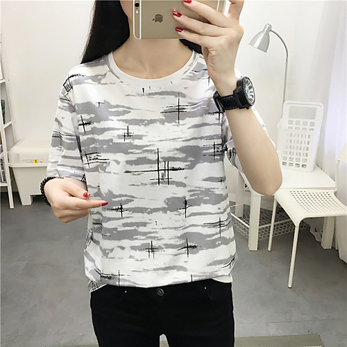 

Women's Daily Weekend Street chic T-shirt - Geometric Print Light gray