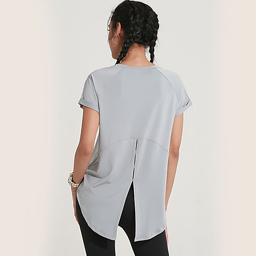 

Women's Yoga Top Split Solid Color Black Purple Blue Elastane Yoga Running Fitness Tee / T-shirt Short Sleeve Sport Activewear Breathable Quick Dry Comfortable Stretchy