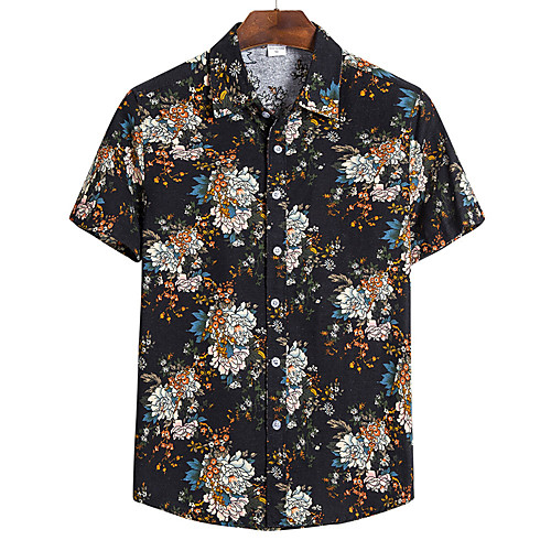 

Men's Floral Tribal Shirt Vintage Street chic Holiday Weekend Black