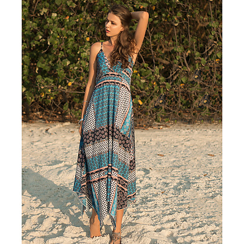 

Women's 2020 Blue Summer Dress Casual Sundress Print M L