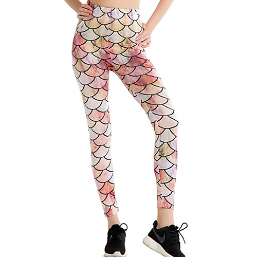

Women's Sports / Yoga Sporty / Basic Legging - Geometric / Color Block / Rainbow, Print Mid Waist Dusty Blue Rainbow One-Size
