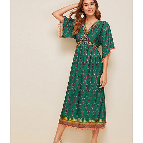 

Women's Sheath Dress Midi Dress - Short Sleeves Floral Summer Elegant 2020 Green S M L XL