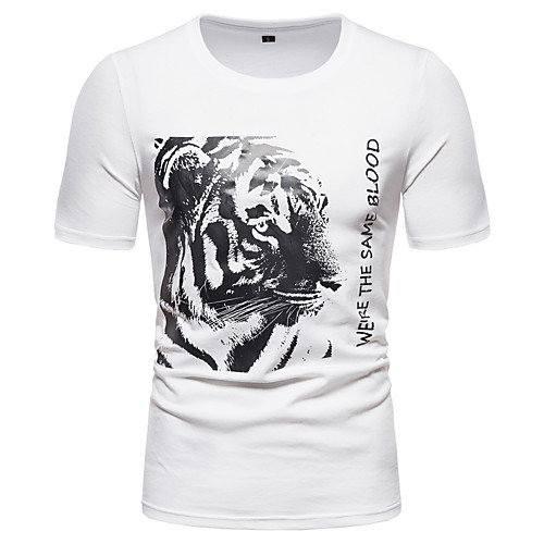 

Men's Animal Print Slim T-shirt - Cotton Basic Daily Round Neck White / Black / Short Sleeve