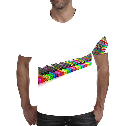 

Men's Holiday Going out Street chic / Exaggerated T-shirt - Geometric / Color Block / 3D Print Rainbow