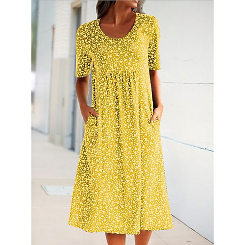

Women's 2020 Yellow Blue Dress Elegant Summer Sheath Floral S M