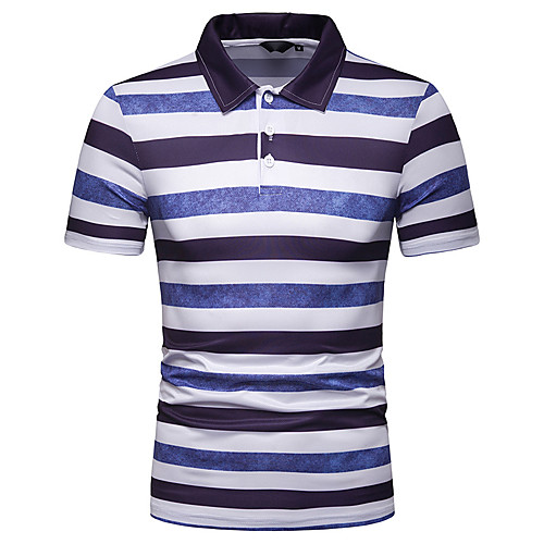 

Men's Striped Print Polo Basic Elegant Daily Going out Blue / Green