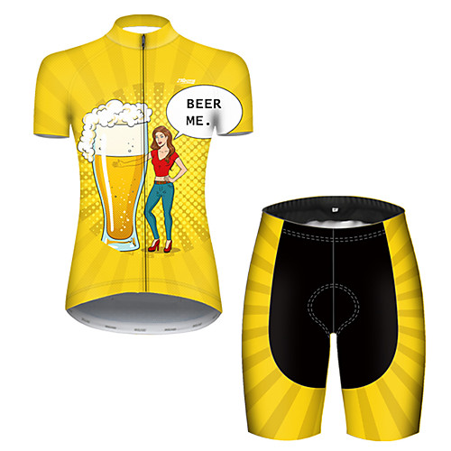 

21Grams Women's Short Sleeve Cycling Jersey with Shorts Black / Yellow Oktoberfest Beer Bike Breathable Sports Patterned Mountain Bike MTB Road Bike Cycling Clothing Apparel / Stretchy