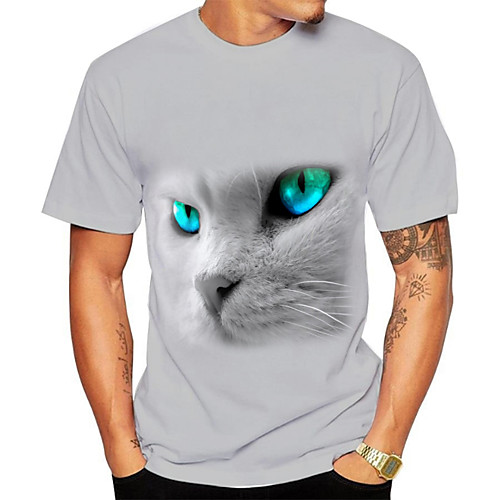 

Men's Daily Going out Basic T-shirt - 3D / Animal / Cartoon Cat White