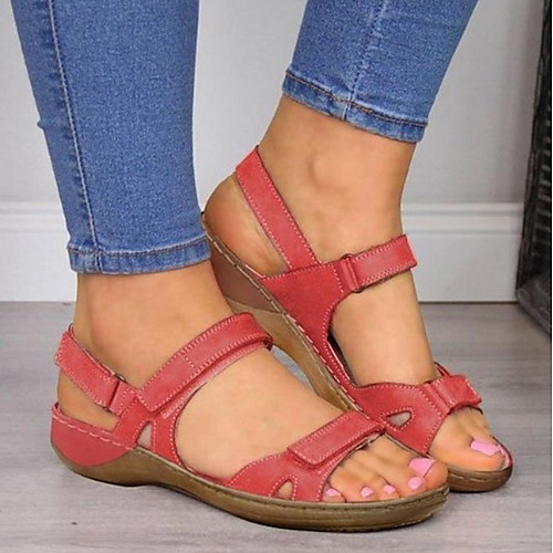 

Women's Sandals Summer Flat Heel Peep Toe Daily PU Wine / Yellow / Blue