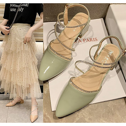 

Women's Heels Summer Chunky Heel Pointed Toe Daily PU Black / Light Green / Pink
