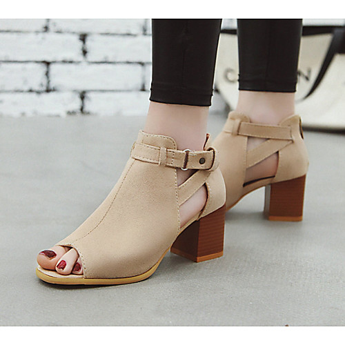 

Women's Sandals Summer Chunky Heel Peep Toe Daily PU Almond / Black / Green