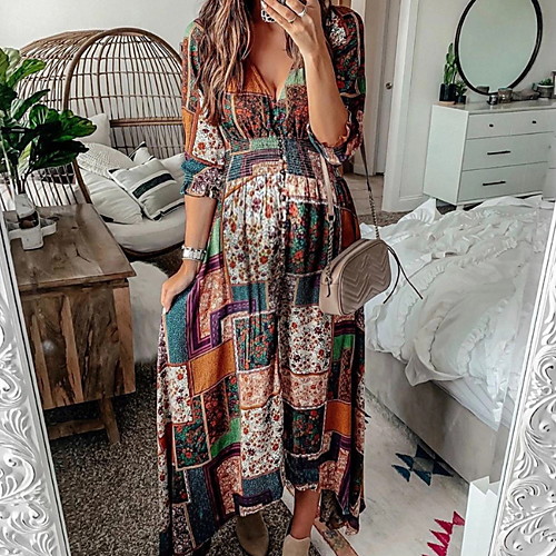 

Women's 2020 Brown Dress Elegant Spring Sheath Geometric S M