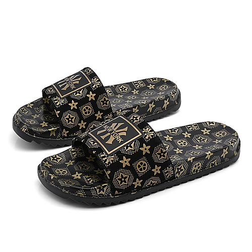 

Men's Summer Classic / Casual Daily Beach Slippers & Flip-Flops Walking Shoes PU Non-slipping Wear Proof Black / Gold / Black / Silver