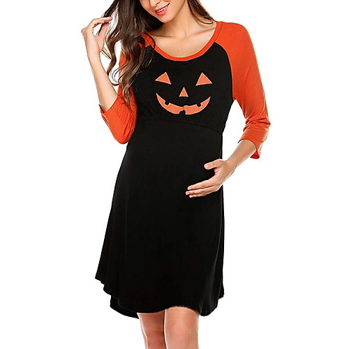 

Women's Shift Dress Knee Length Dress - 3/4 Length Sleeve Color Block Summer Casual 2020 Black S M L XL XXL