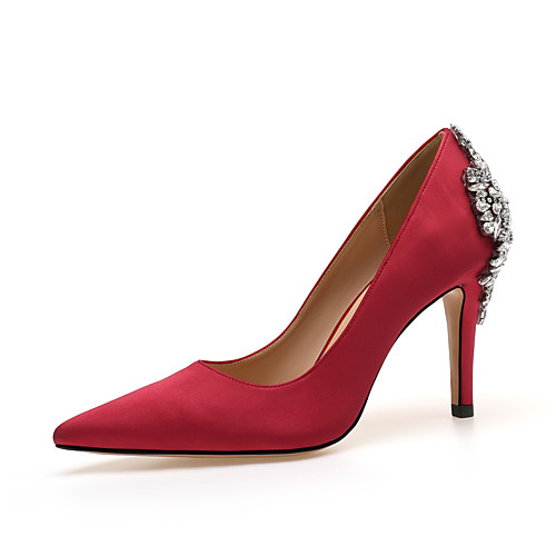 

Women's Heels 2020 Spring & Summer / Fall & Winter Stiletto Heel Pointed Toe Wedding Party & Evening Rhinestone / Sparkling Glitter / Beading Satin White / Red / Blue