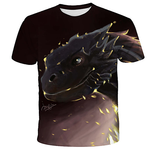 

Men's Daily Holiday Street chic / Exaggerated T-shirt - 3D / Tie Dye / Cartoon Dragon, Print Rainbow