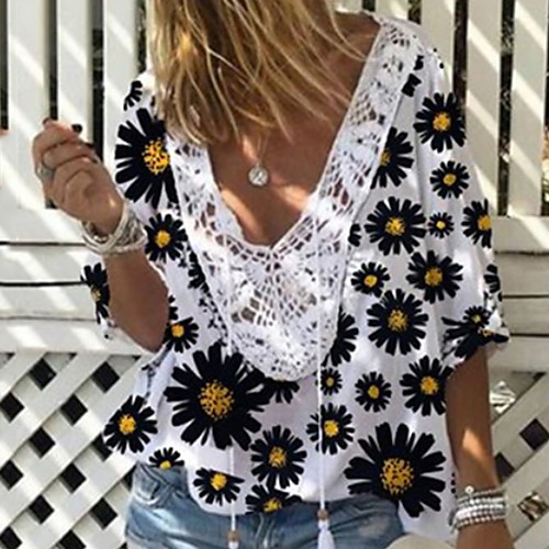 

Women's Floral Daisy Print T-shirt Boho Daily White / Purple / Yellow / Blushing Pink / Light Blue