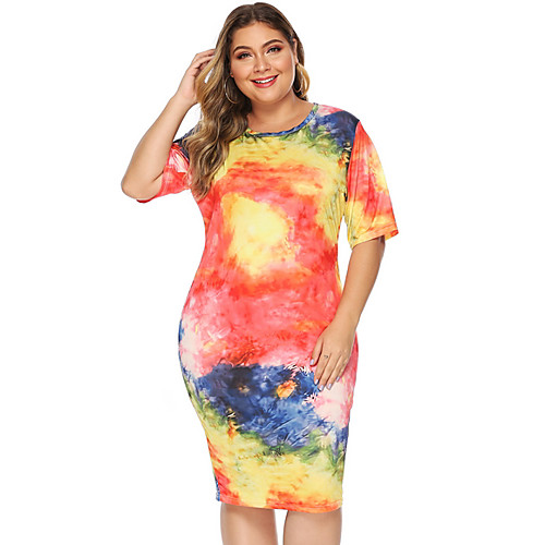 

Women's A Line Dress - Short Sleeves Tie Dye Summer Sexy 2020 Orange XL XXL XXXL XXXXL