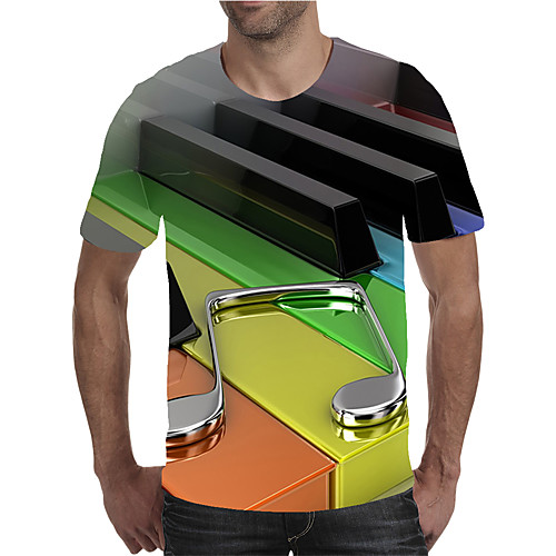 

Men's Holiday Going out Street chic / Exaggerated T-shirt - Geometric / Color Block / 3D Print Rainbow