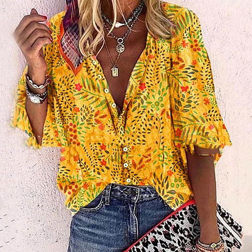 

Women's Floral Shirt Daily Yellow
