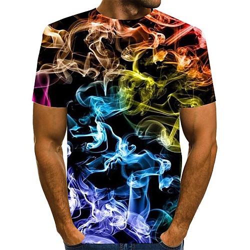 

Men's Geometric 3D Pleated Print T-shirt Street chic Exaggerated Daily Going out Rainbow