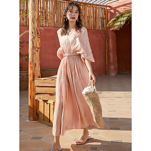 

Women's 2020 Blushing Pink Dress Elegant Summer Sundress Solid Color S M