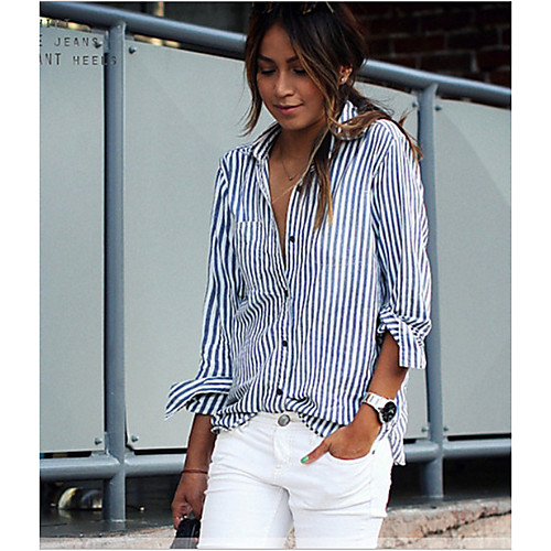 

Women's Striped Shirt Daily Work Blue