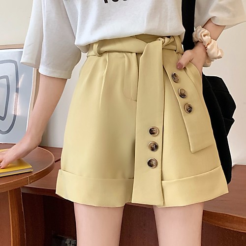 

Women's Basic Chinos / Shorts Pants - Solid Colored Black Yellow S M L