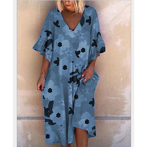 

Women's A-Line Dress Midi Dress - Half Sleeve Geometric Summer Casual 2020 Blue Red Yellow Green S M L XL XXL XXXL