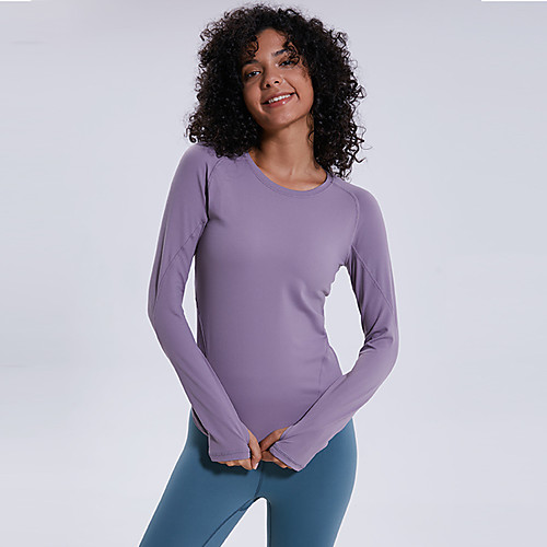 

Women's Yoga Top Thumbhole Solid Color Pink Gray Light Pink Yoga Running Fitness Tee / T-shirt Long Sleeve Sport Activewear Breathable Quick Dry Comfortable Stretchy