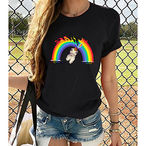 

Women's Graphic 3D Print Pleated Print T-shirt Street chic Exaggerated Daily Going out Rainbow