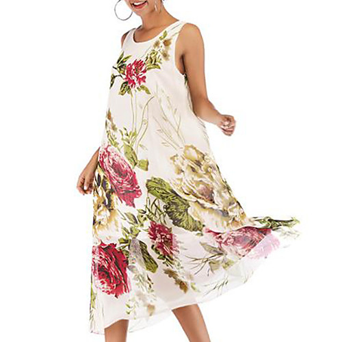 

Women's Shift Dress - Sleeveless Floral Summer Street chic 2020 White Blue Red Yellow Blushing Pink Navy Blue M L XL