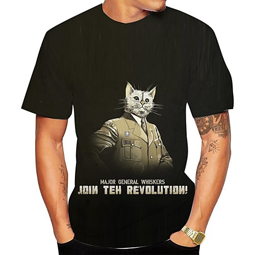 

Men's Daily Going out Basic T-shirt - 3D / Animal Cat Black