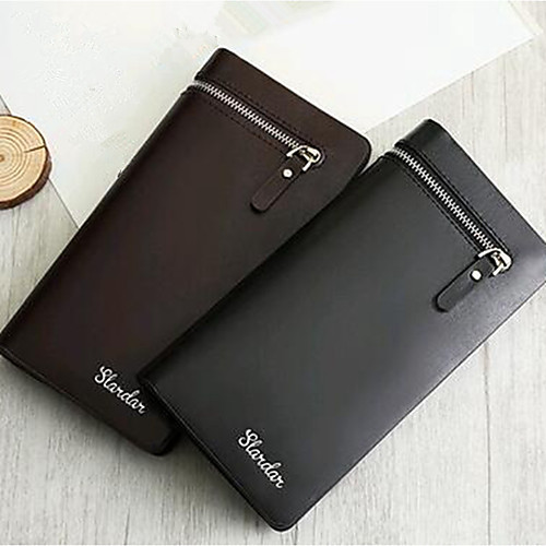 

Men's Zipper PU Wallet Solid Color Black / Brown