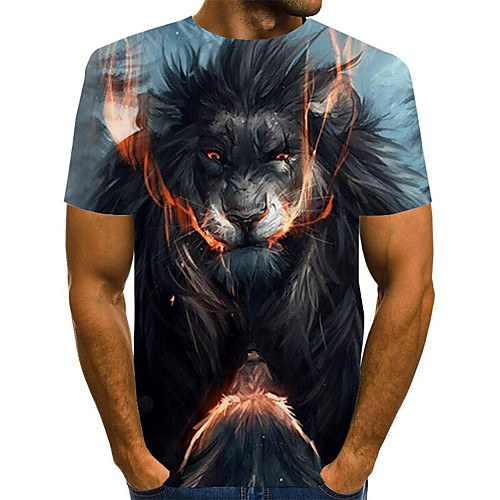 

Men's 3D Animal Lion Pleated Print T-shirt Street chic Exaggerated Daily Going out Rainbow