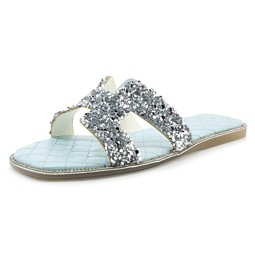 

Women's Slippers & Flip-Flops Spring & Summer Flat Heel Open Toe Casual Minimalism Party & Evening Beach Sparkling Glitter Solid Colored PU White / Black / Yellow