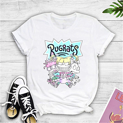 

Women's Cartoon Print T-shirt Basic Daily Going out Yellow / Blushing Pink / White / Black / Gray