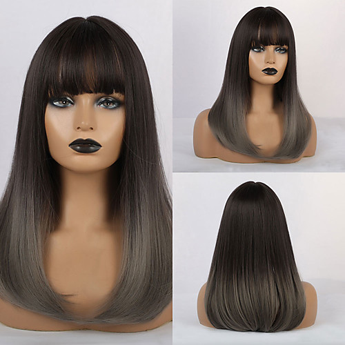 

Synthetic Wig Bangs Curly Water Wave Side Part Neat Bang With Bangs Wig Medium Length Ombre Brown Synthetic Hair 18 inch Women's Cosplay Women Synthetic Ombre HAIR CUBE / African American Wig