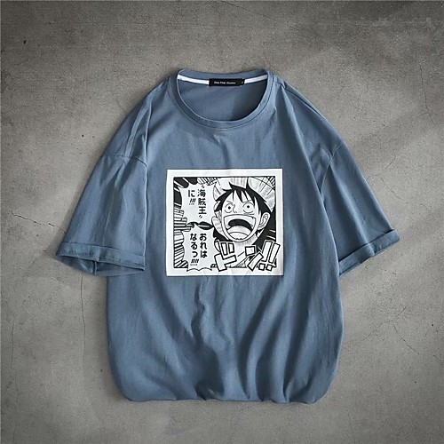 

Men's Cartoon Print T-shirt Basic Daily White / Black / Blue