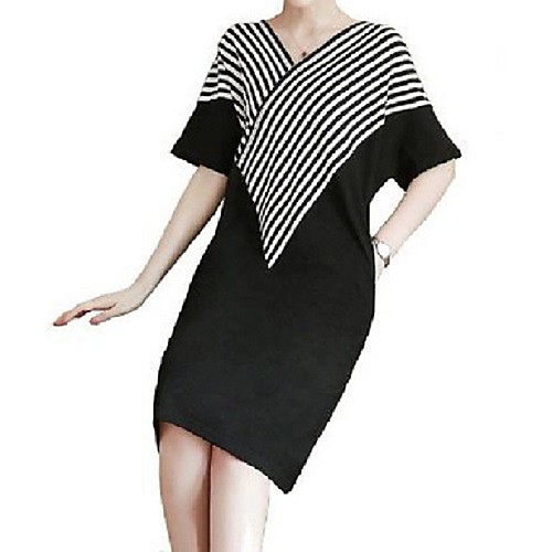 

Women's Black A Line Dress - Short Sleeves Striped Summer Fall Casual 2020 Black M L XL