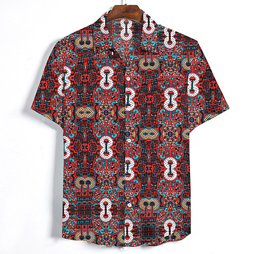 

Men's Floral Tribal Shirt Vintage Street chic Holiday Weekend Blue / Red