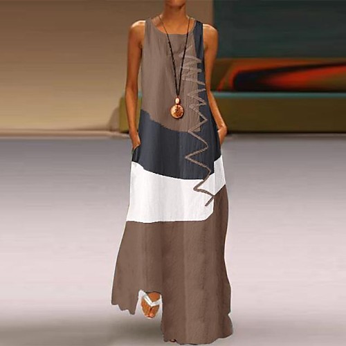 

Women's 2020 Red Khaki Summer Dress Casual Daily Going out Shift Print Color Block Patchwork S M