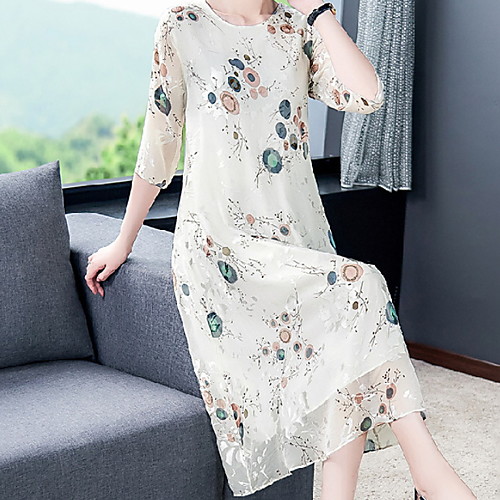 

Women's 2020 White Dress Elegant Summer Sheath Floral M L