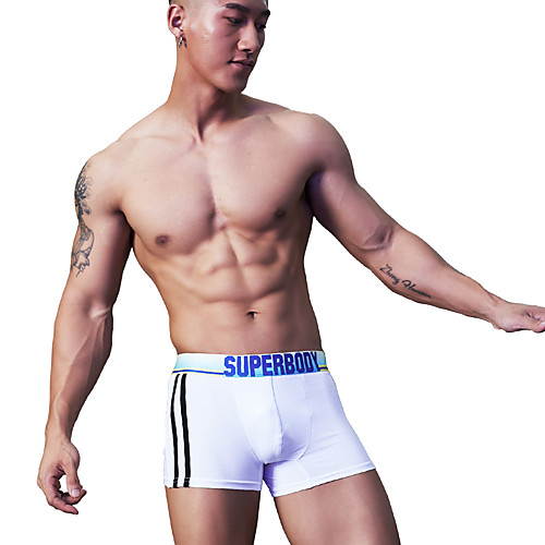 

Superbody Men's Sports Underwear Sport Briefs Side-Stripe Elastane Sports Winter Boxer Briefs Underwear Shorts Trunks Running Walking Jogging Gym Workout Breathable Soft Stripes Pink White Black Dark