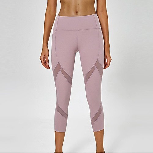 

Women's High Waist Yoga Pants Winter Patchwork Black Purple Pink Ocean Blue Mesh Elastane Running Fitness Gym Workout 3/4 Capri Pants Sport Activewear Breathable Moisture Wicking Butt Lift Tummy