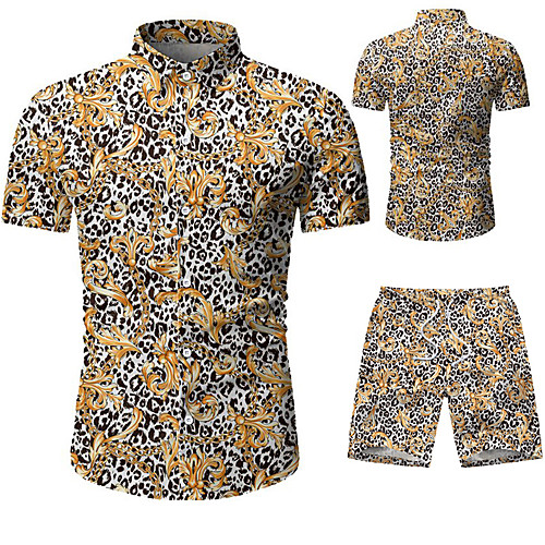 

Men's Graphic Print Set Beach Tropical Holiday Going out White / Black