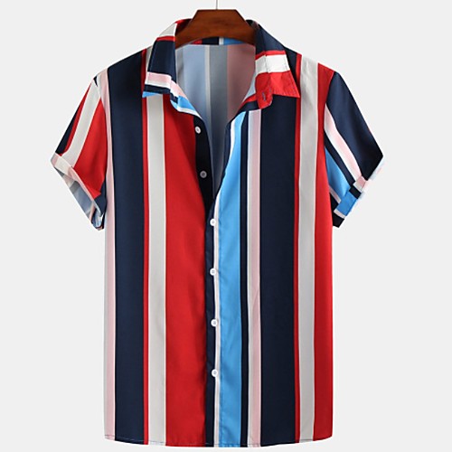 

Men's Holiday Beach Tropical / Hawaiian Shirt - Striped Red